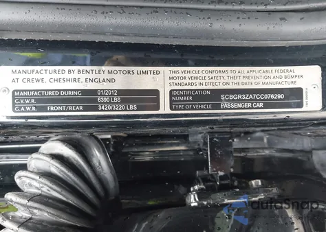 2012 Bentley Continental Gtc из США, поврежденный, VIN SCBGR3ZA7CC076290